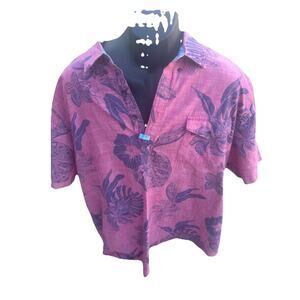 TOMMY BAHAMA dark pink pull over Shirt tropical Allover Floral Blooms XXXL M28